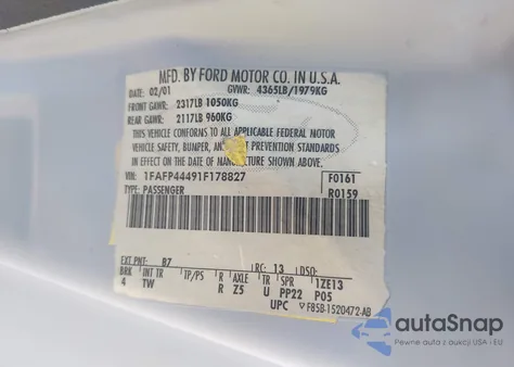 2001 Ford Mustang from USA, damaged, VIN 1FAFP44491F178827